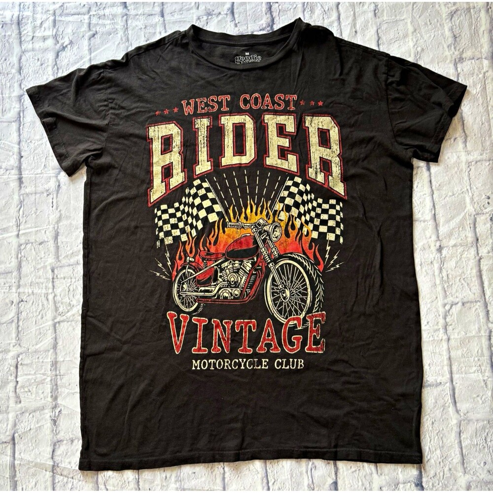 Goodie Two Sleeves West Coast Rider Black Graphic Motorcycle T-Shirt Men’s M